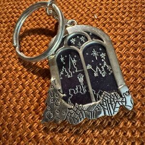 Silver-tone Window Scene Keychain with Dark Blue Inset